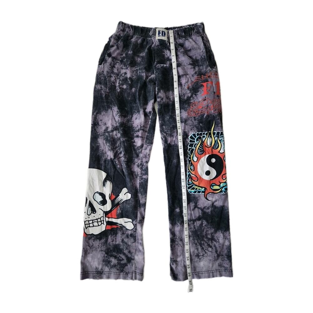 Vintage Y2K Ed Hardy Distressed Tie Dye Tattoo Printed Pajama Pants Sz Small - Picture 7 of 8